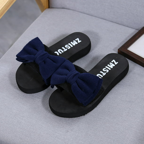 PLENTOP 2019 Women Bow Summer Sandals Slipper Indoor Outdoor Flip-Flops Beach Shoes Blue 